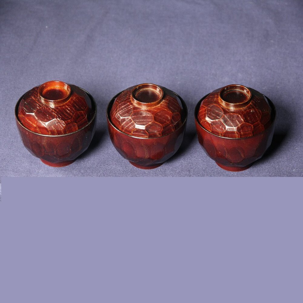 Vintage 3 Japanese Lacquerware Soup Bowls